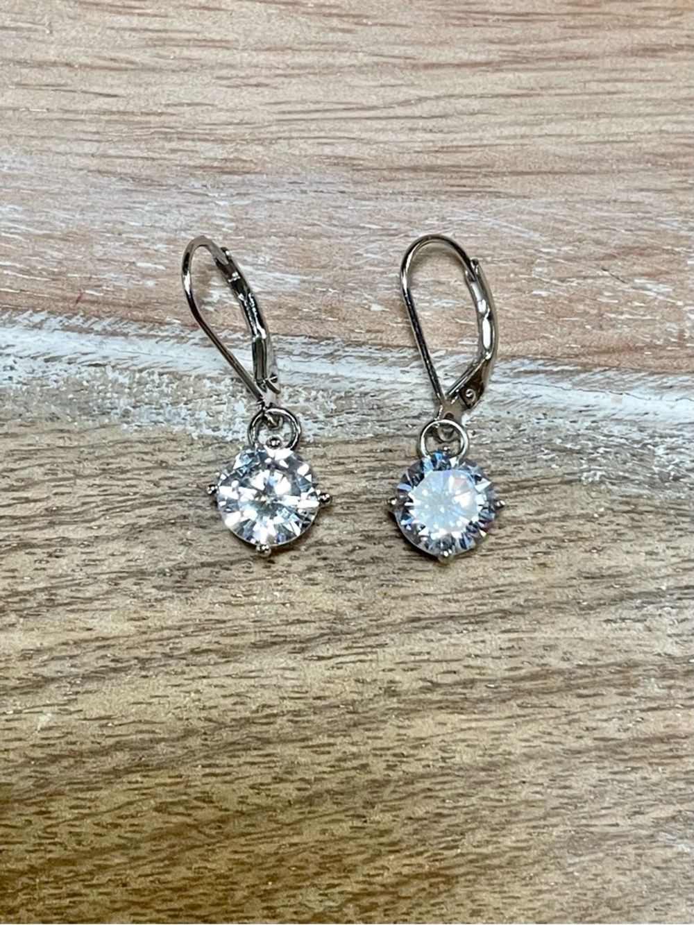 Classic Round Crystal Drop Earrings - Silver Tone - Picture 2 of 6